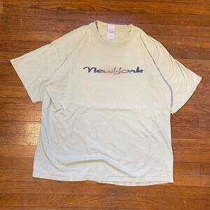 Vintage Y2K New York Graphic T-Shirt Mens L Green Short Sleeve